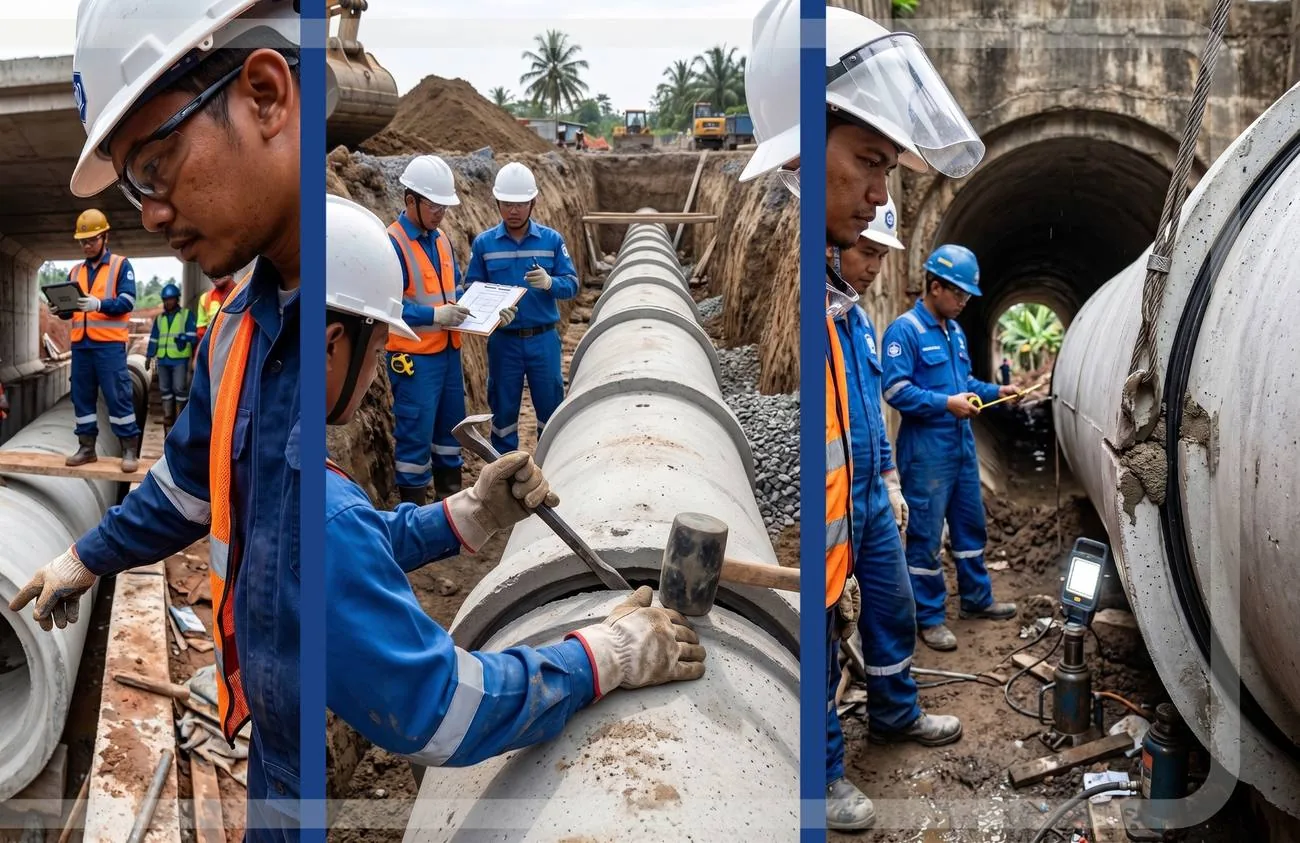 Pemasangan buis beton — proyek drainase