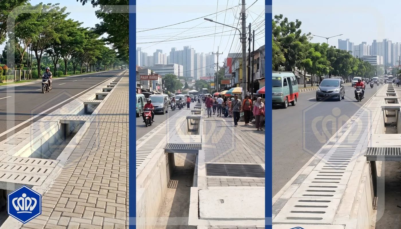 U-Ditch terpasang — drainase tepi jalan